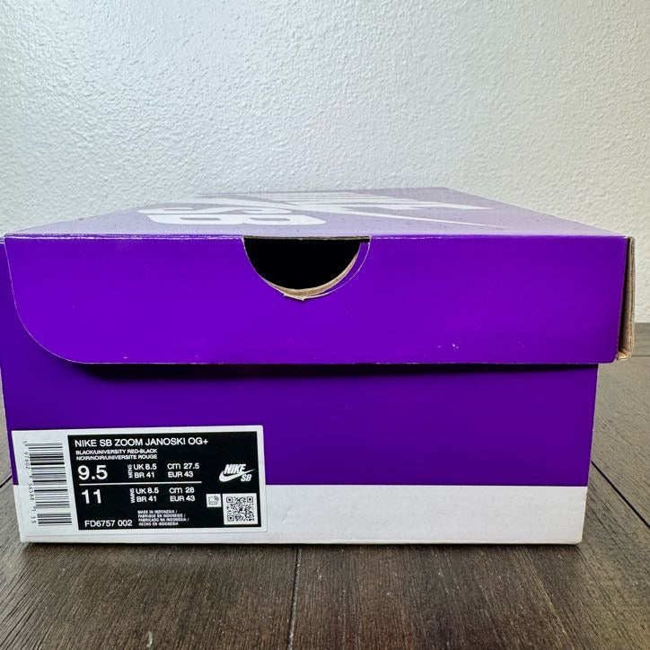 Nike SB Zoom Janoski OG+ Black Red Size 9.5 Men's FD6757 002 Brand New