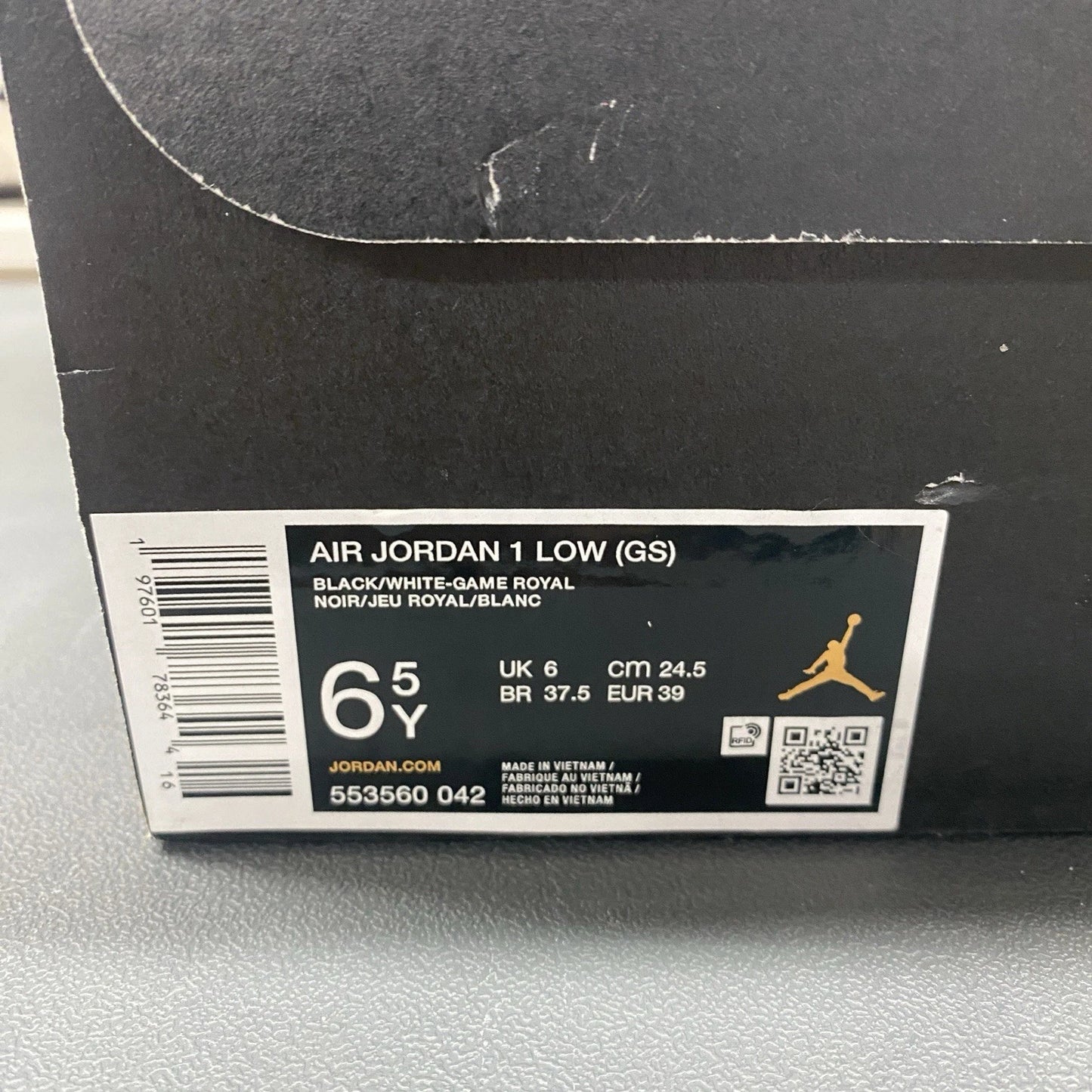 Brand New Nike Air Jordan 1 Low Retro Black Royal Toe Blue Size 6.5Y (8 Women's)