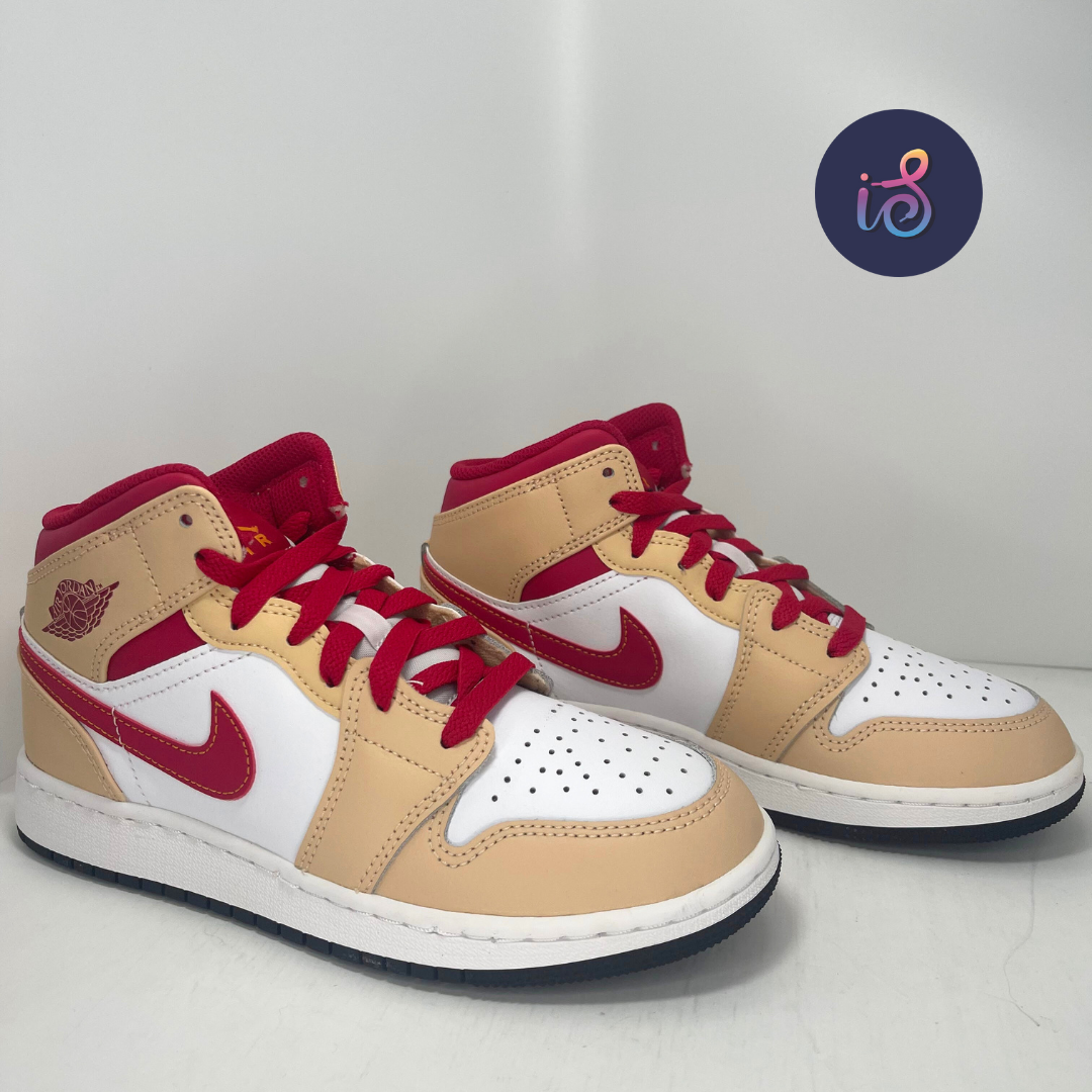 Air Jordan 1 Mid Light Curry Cardinal Grade School