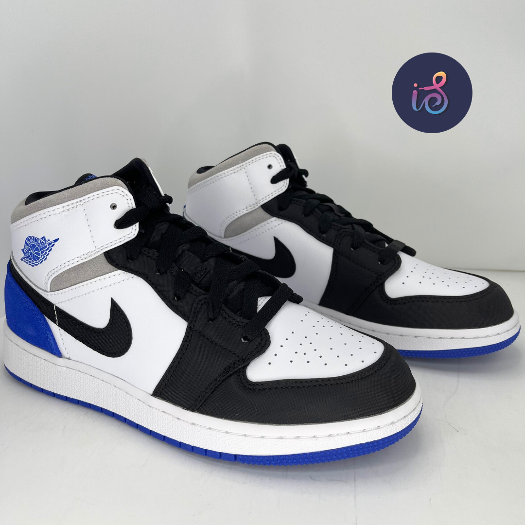 Air Jordan 1 Mid SE White Black Royal Grade School