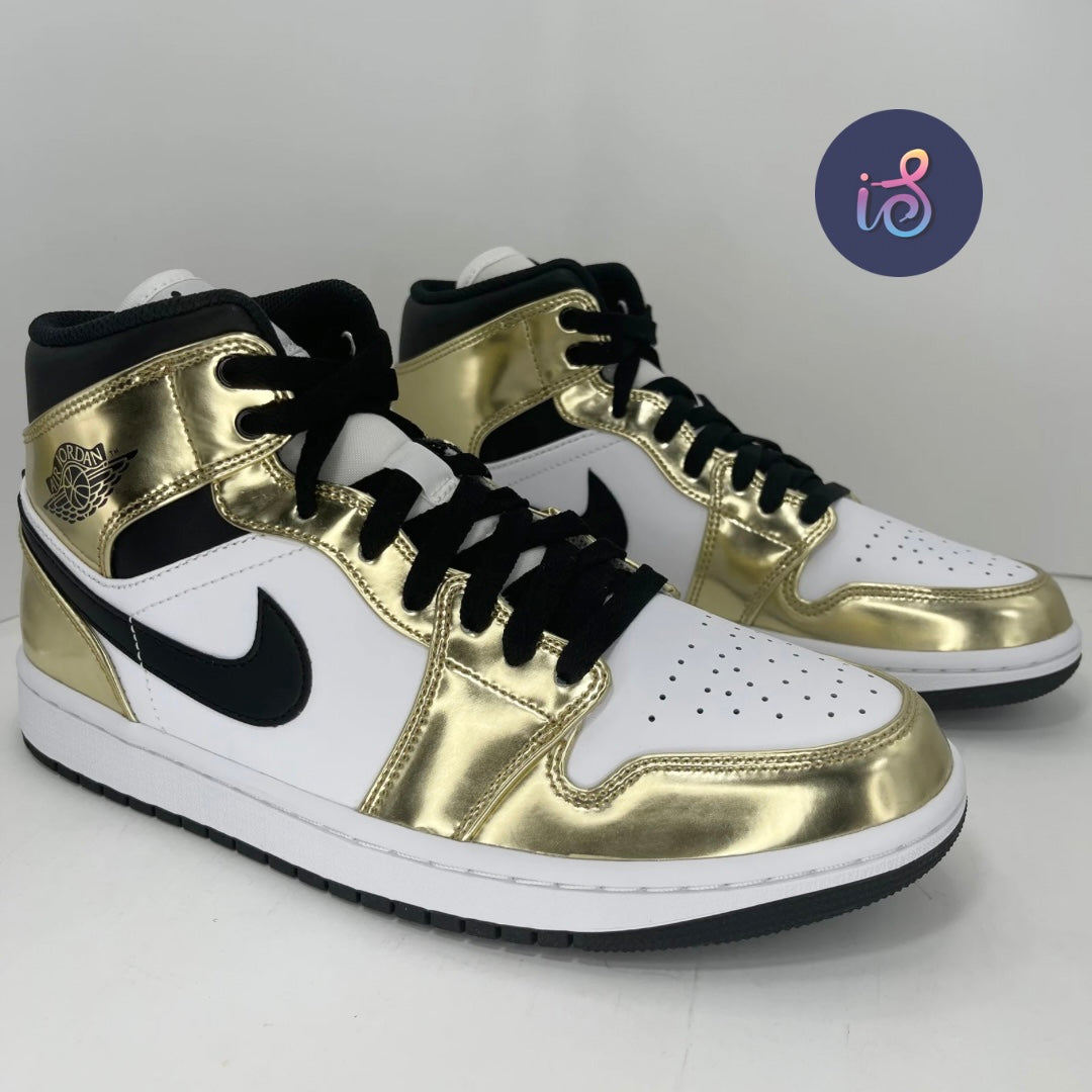 Jordan 1 Mid Metallic Gold Black White MENS