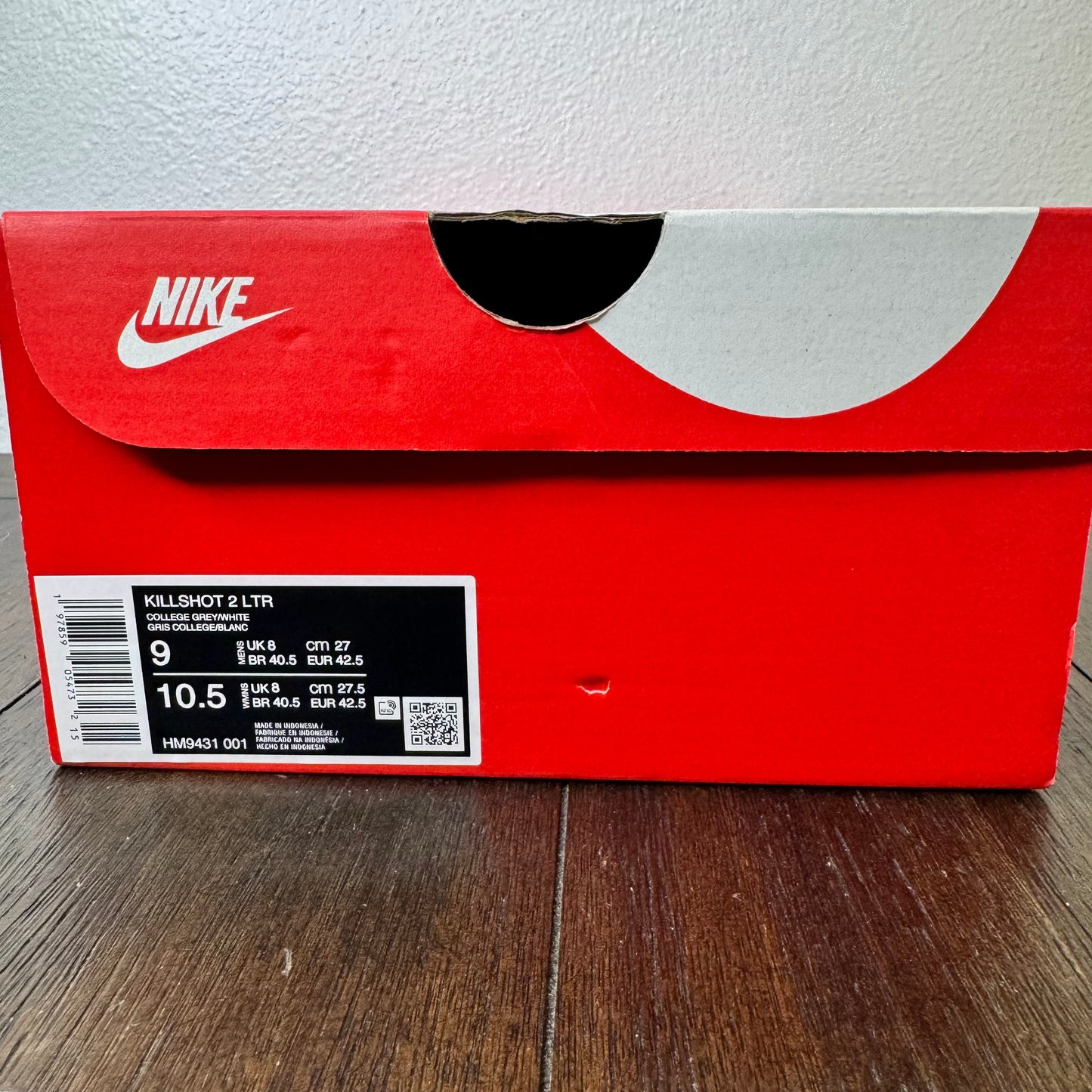 Nike Killshot 2 Leather College Grey Size 9 Men's HM9431-001 Brand New