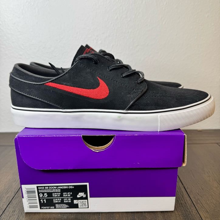 Nike SB Zoom Janoski OG+ Black Red Size 9.5 Men's FD6757 002 Brand New