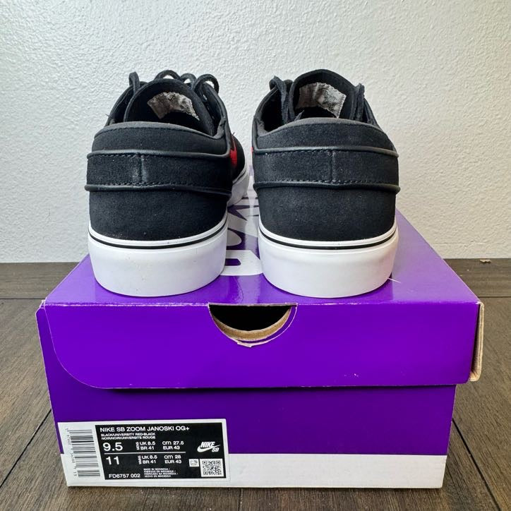 Nike SB Zoom Janoski OG+ Black Red Size 9.5 Men's FD6757 002 Brand New