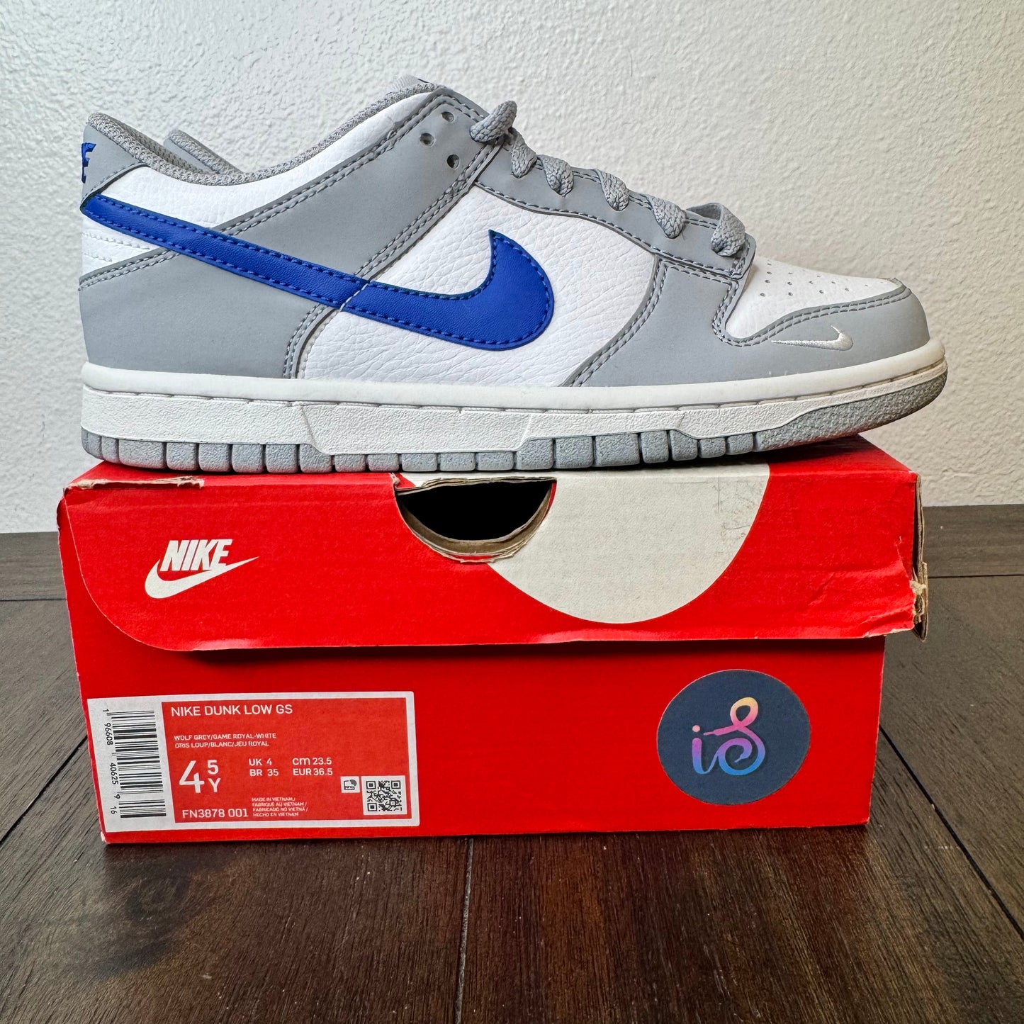 Nike Dunk Low Wolf Grey Royal Size 4.5Y GS FN3878 001 Brand New