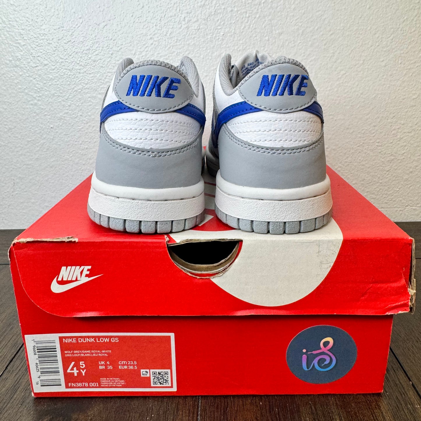 Nike Dunk Low Wolf Grey Royal Size 4.5Y GS FN3878 001 Brand New