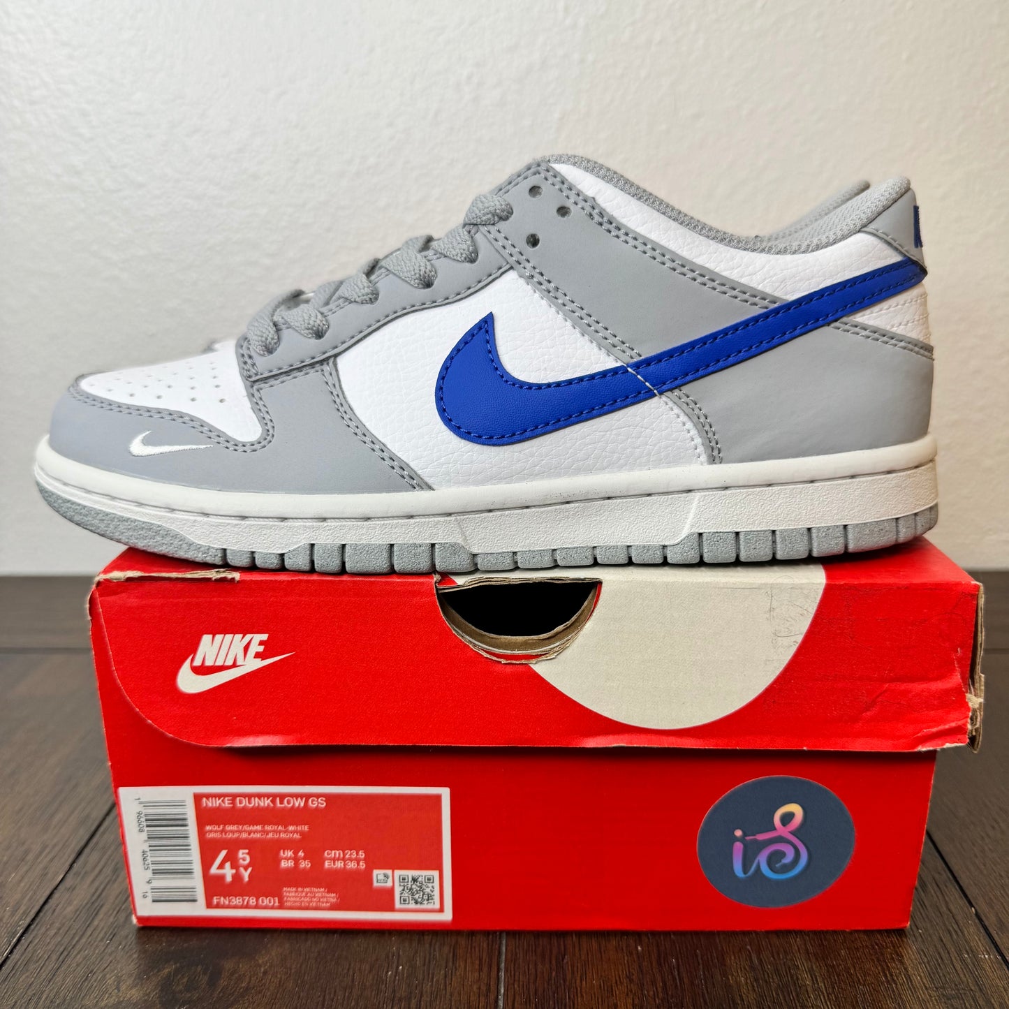 Nike Dunk Low Wolf Grey Royal Size 4.5Y GS FN3878 001 Brand New