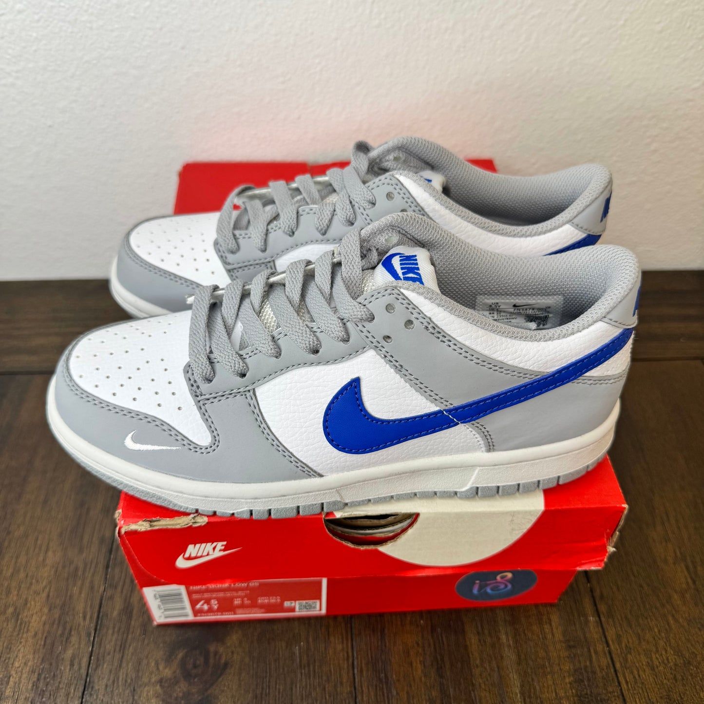 Nike Dunk Low Wolf Grey Royal Size 4.5Y GS FN3878 001 Brand New