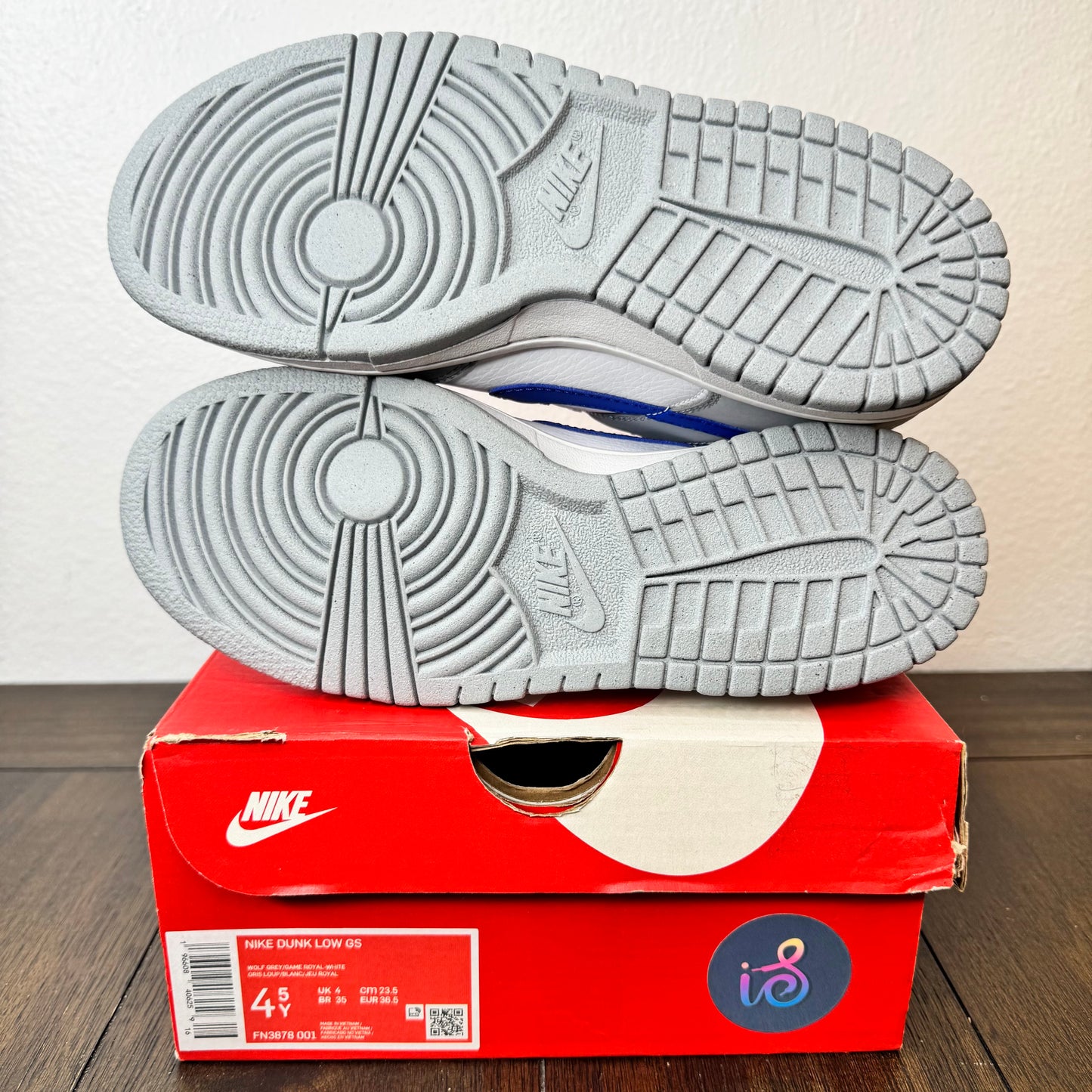 Nike Dunk Low Wolf Grey Royal Size 4.5Y GS FN3878 001 Brand New