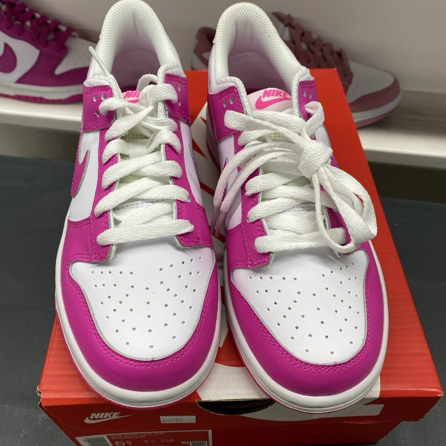 Nike Dunk Low Size 5.5Y 7 White Pink Laser Fuchsia FB9109-102
