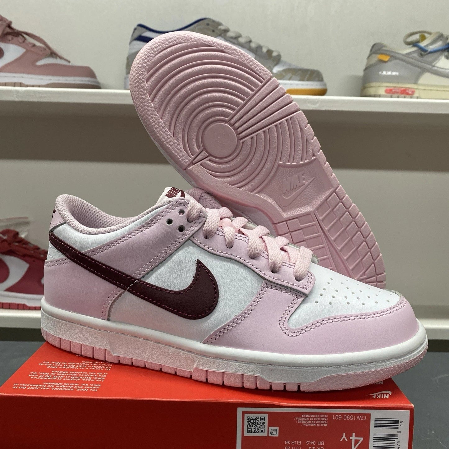 Brand New Nike Dunk Low Pink Foam Red White CW1590-601 Size 4Y