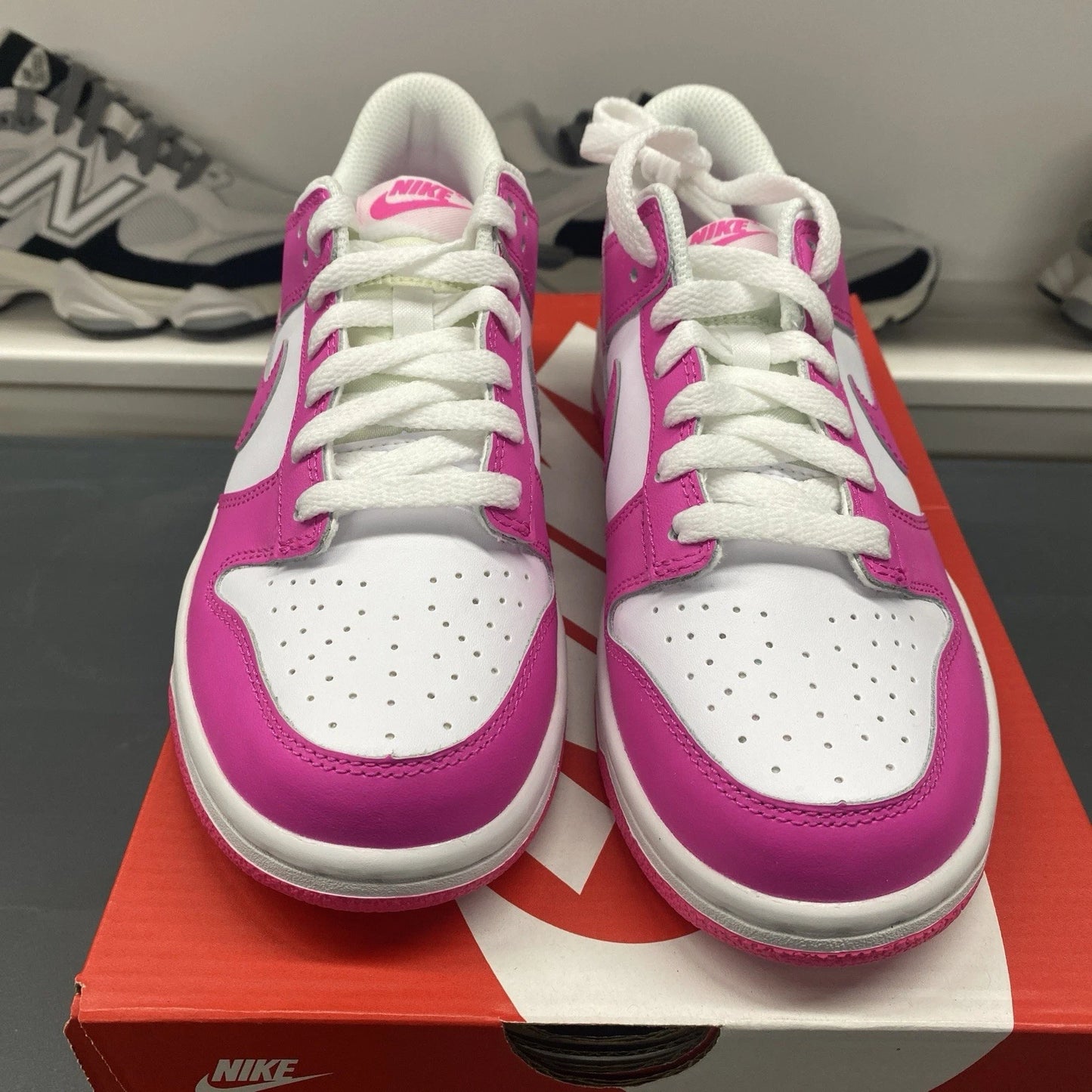 Nike Dunk Low () White Pink Laser Fuchsia FB9109-102 Size 5.5Y