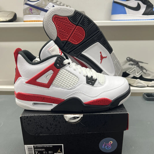 Nike Air Jordan 4 Retro White-Fire Red-Black-Neutral Grey Sz 7Y [408452-161]