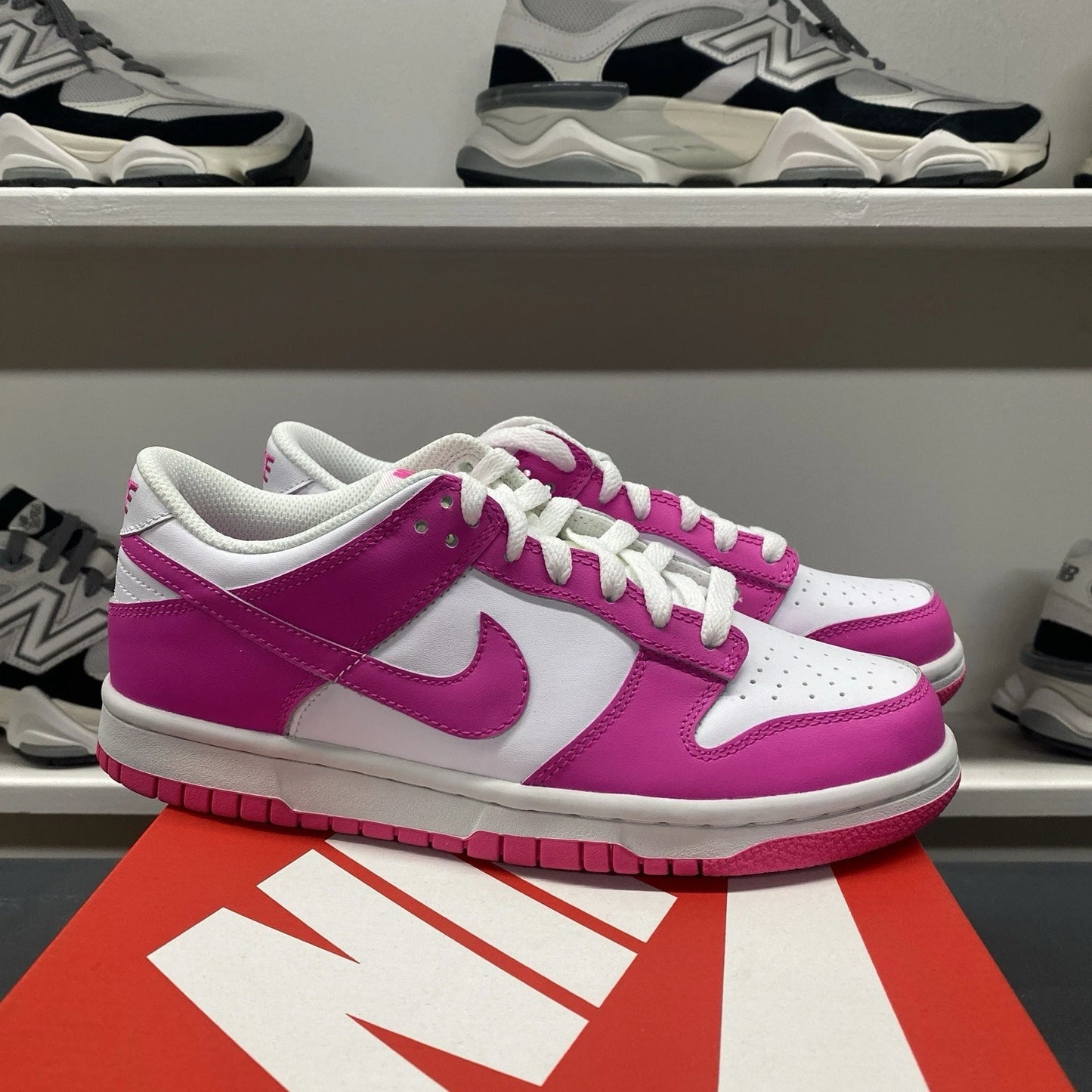 Nike Dunk Low () White Pink Laser Fuchsia FB9109-102 Size 5.5Y