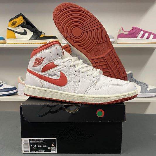 Air Jordan 1 Mid SE Shoes White Red Size 13