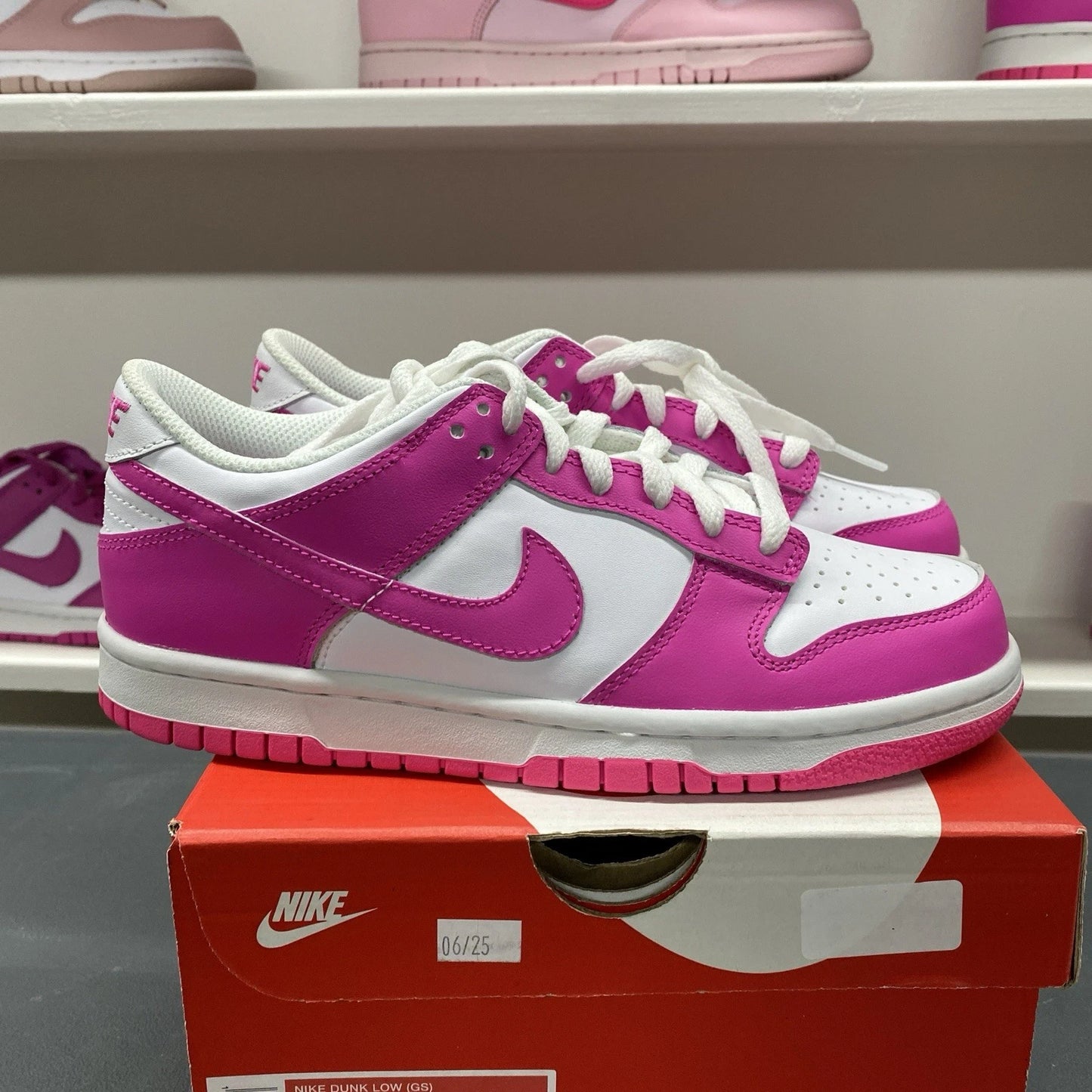 Nike Dunk Low Size 5.5Y 7 White Pink Laser Fuchsia FB9109-102