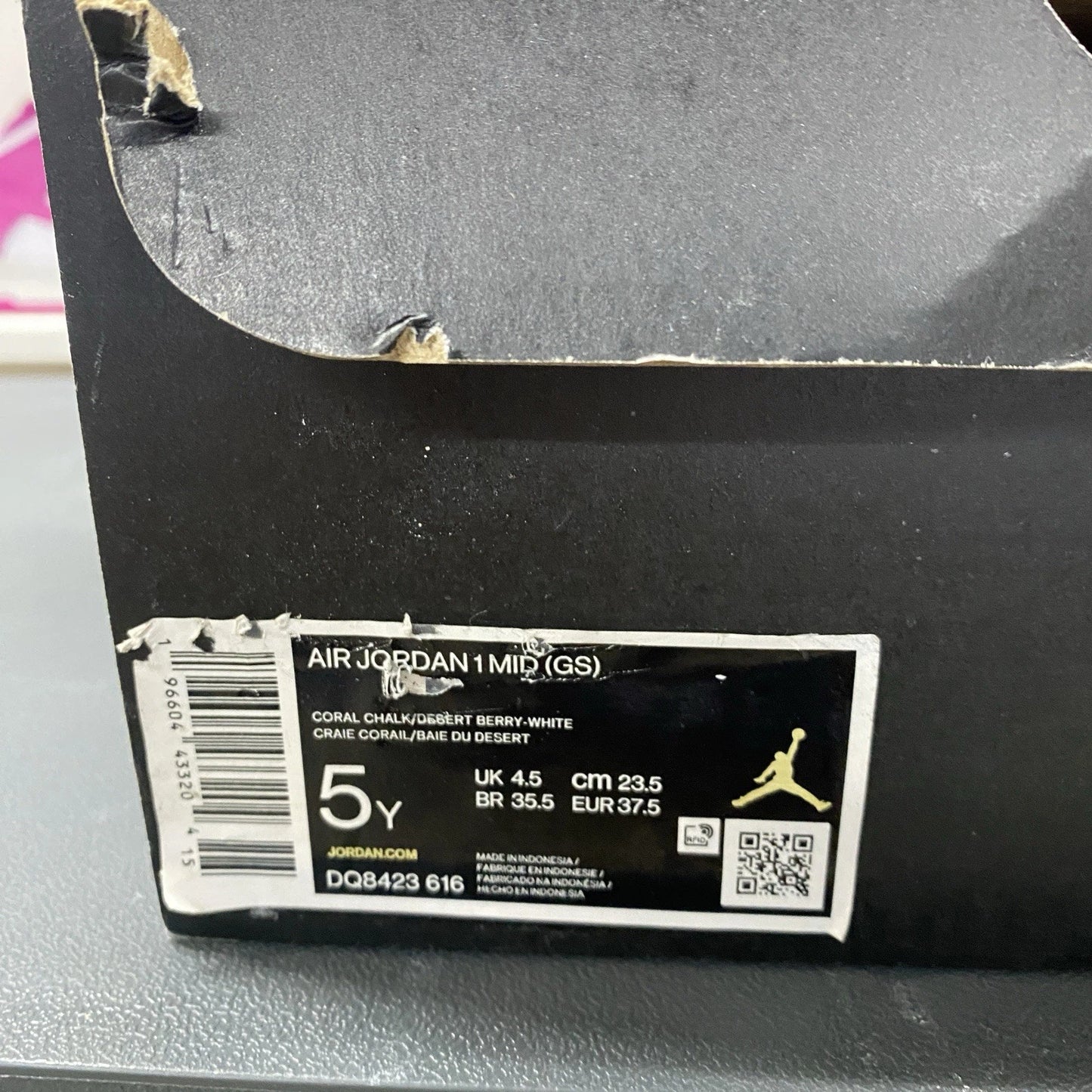 Brand New Air Jordan 1 Mid Valentine Pink Women & Big Kids Size 5Y (6.5 Women's)
