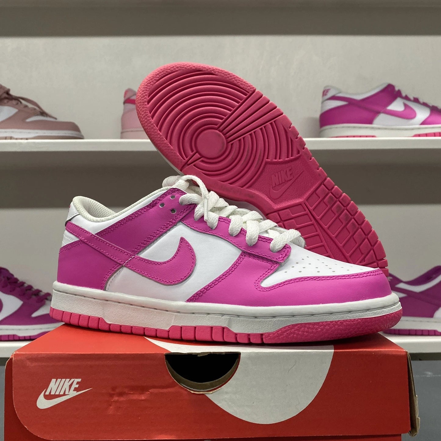 Nike Dunk Low (GS) White Pink Laser Fuchsia FB9109-102 Size 5Y