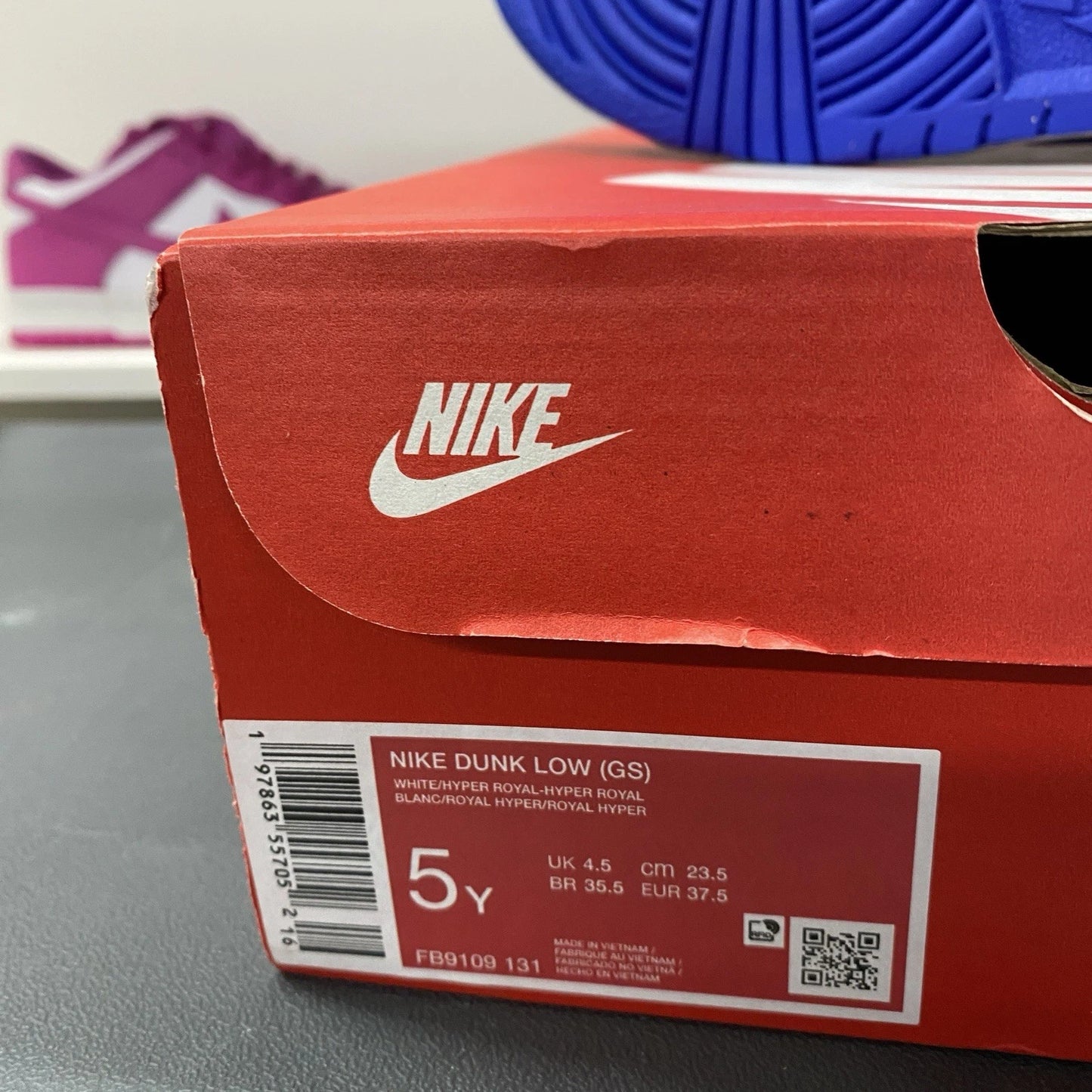 Nike Dunk Low White Hyper Royal Youth Grade (FB9109 131) Size 5Y / 6.5W✅