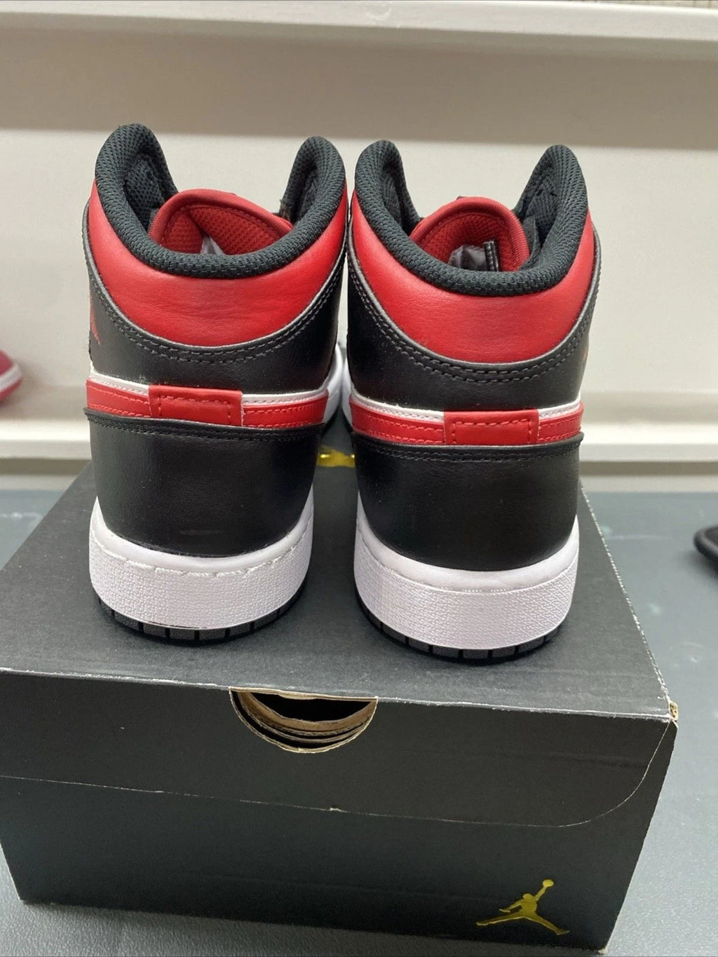 Jordan 1 Mid Black Fire Red | Size 5.5Y | 554725-079 | New