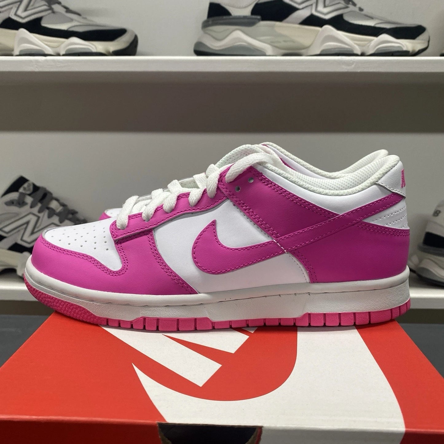 Nike Dunk Low () White Pink Laser Fuchsia FB9109-102 Size 5.5Y