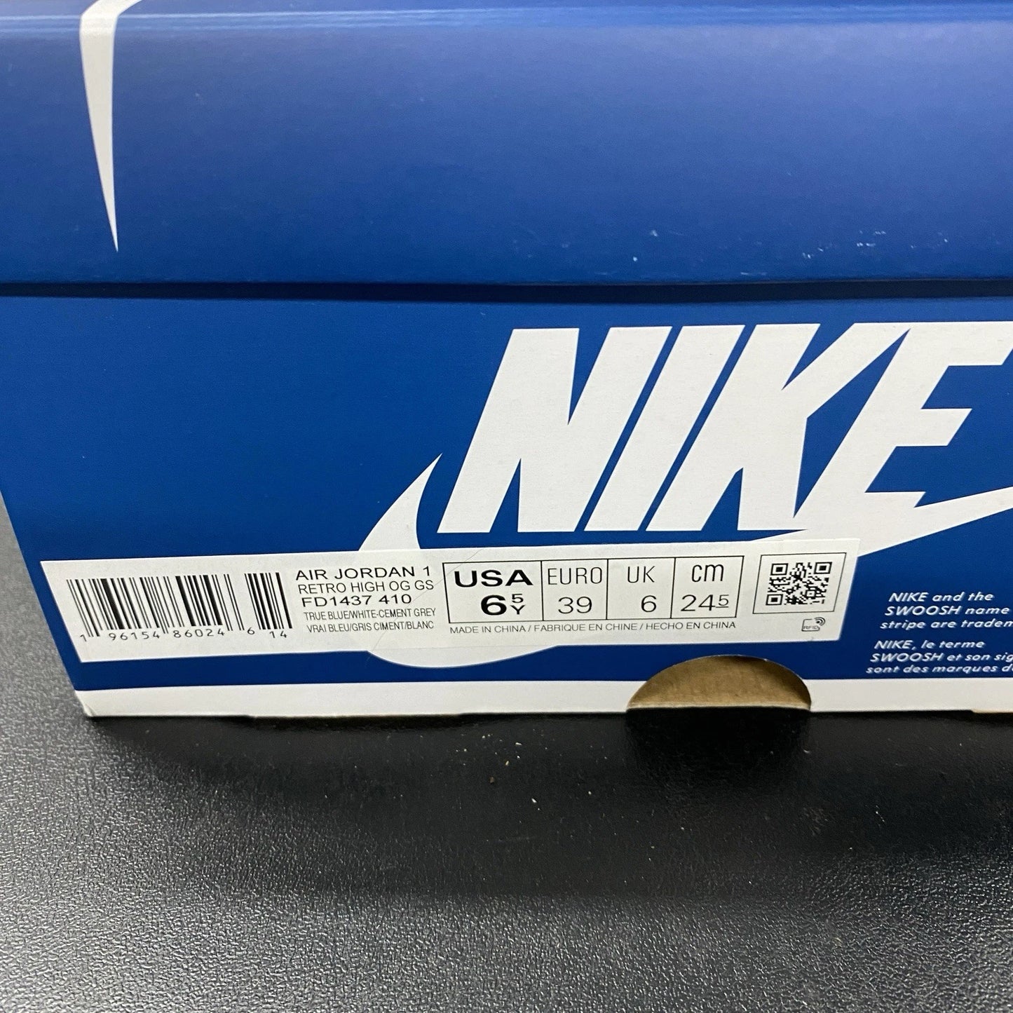 Air Jordan 1 Retro High OG True Blue/Cement Size 6.5Y (8 Women) FD1437 410
