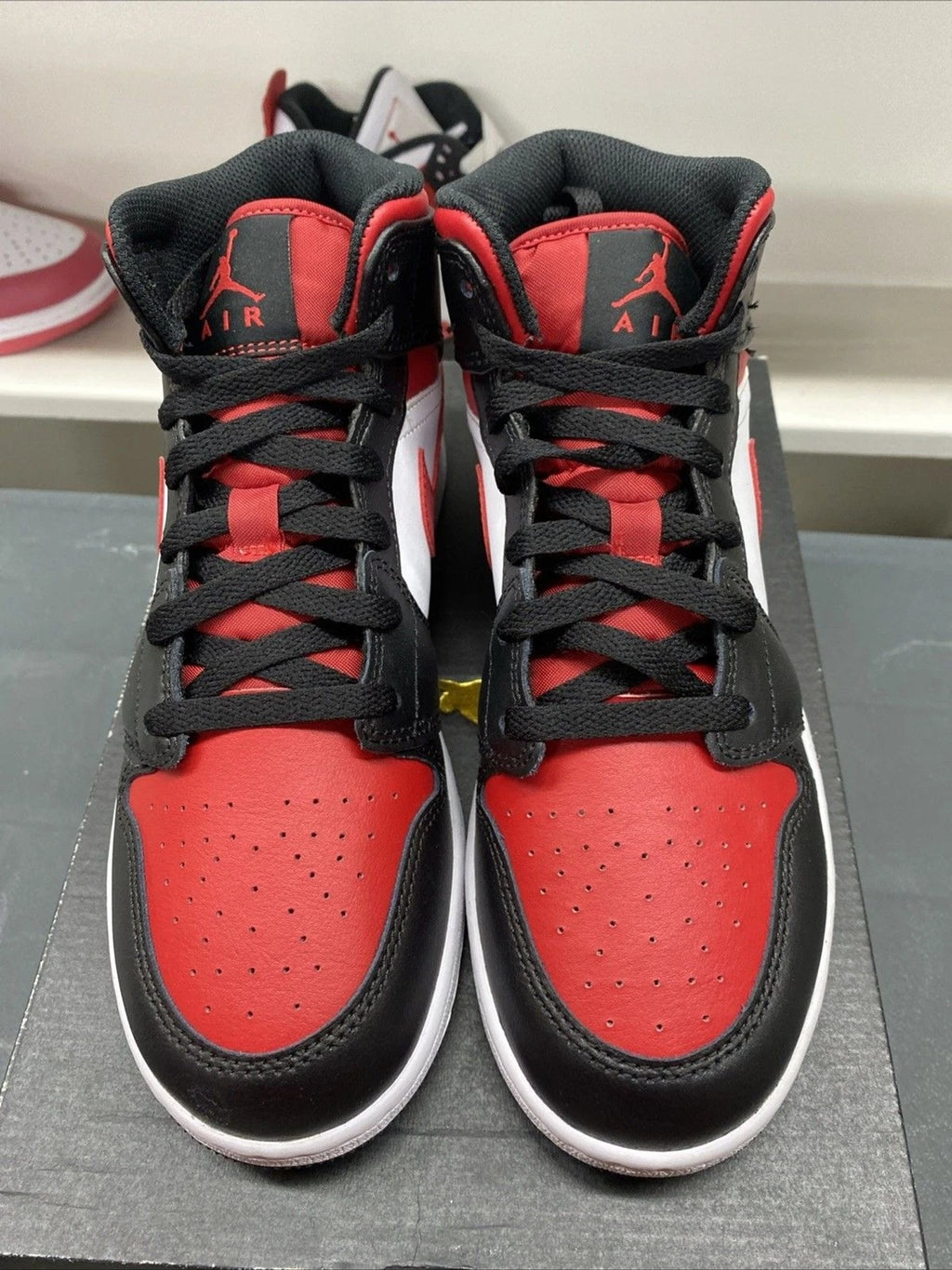Jordan 1 Mid Black Fire Red | Size 5.5Y | 554725-079 | New