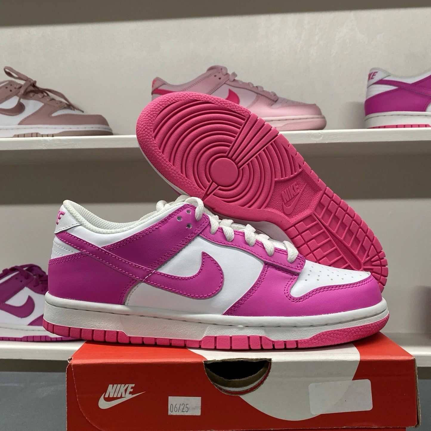 Nike Dunk Low Size 5.5Y 7 White Pink Laser Fuchsia FB9109-102