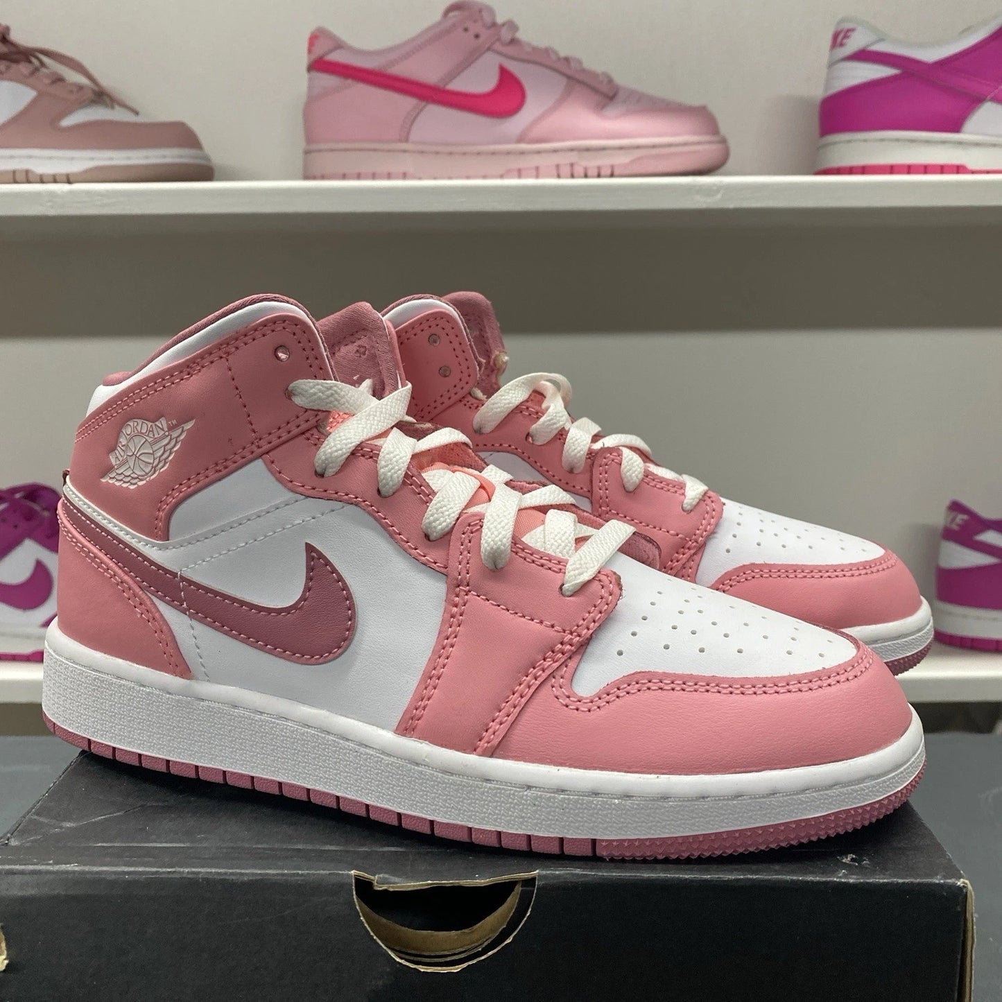 Brand New Air Jordan 1 Mid Valentine Pink Women & Big Kids Size 5Y (6.5 Women's)