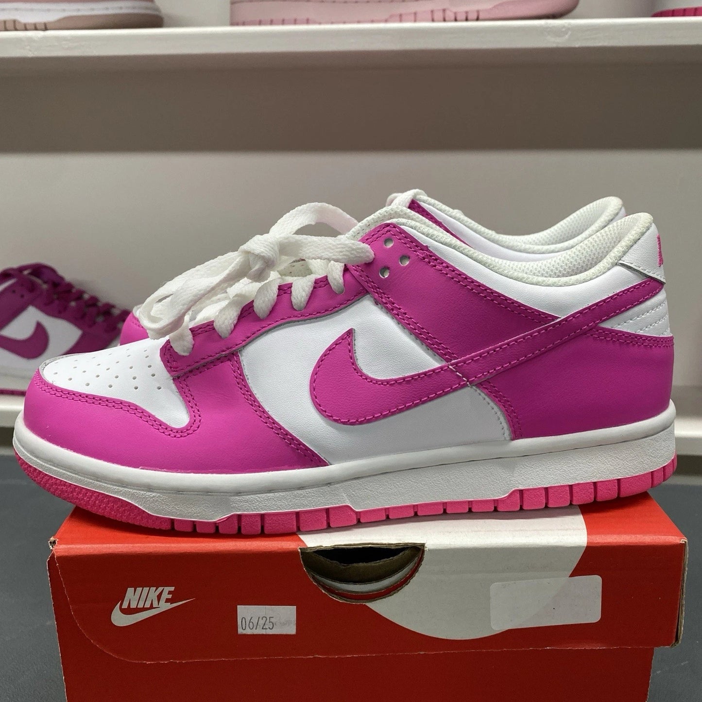 Nike Dunk Low Size 5.5Y 7 White Pink Laser Fuchsia FB9109-102