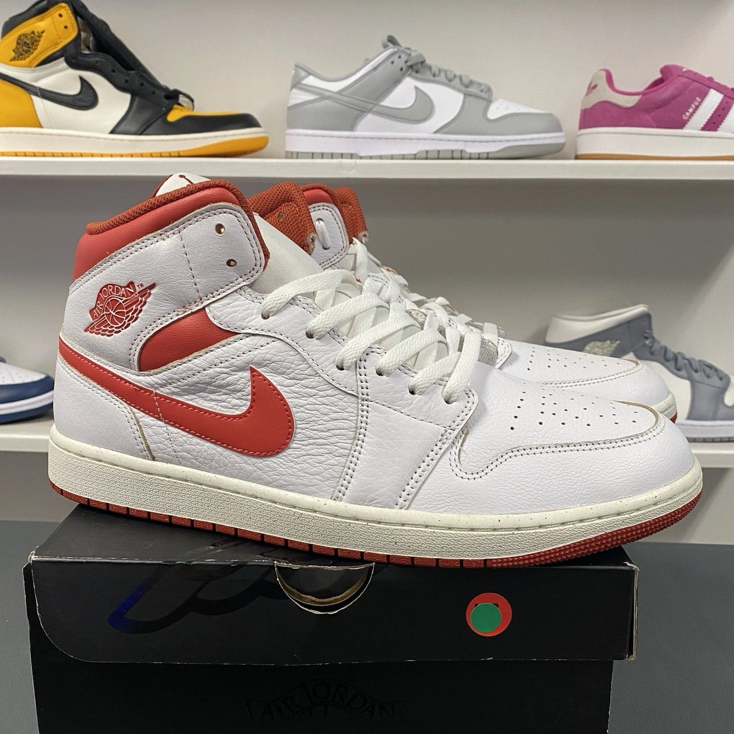 Air Jordan 1 Mid SE Shoes White Red Size 13