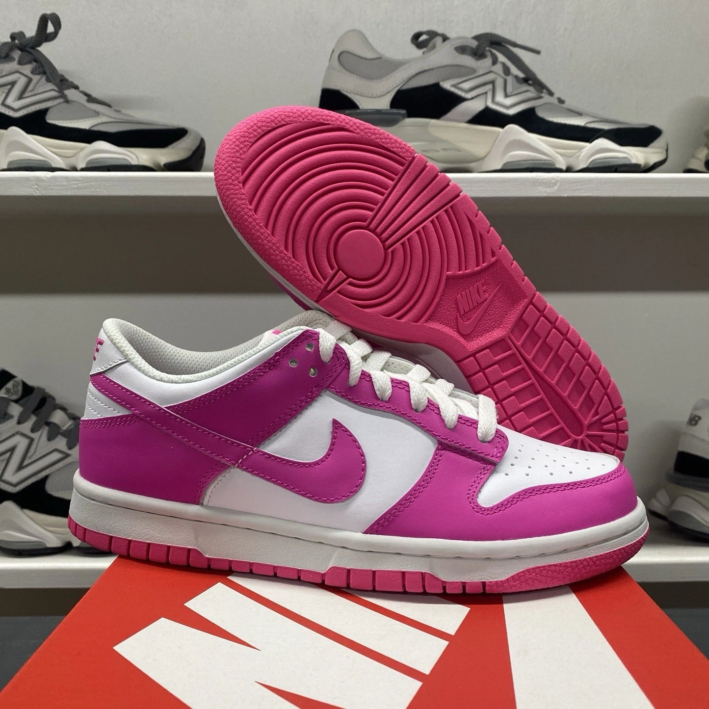 Nike Dunk Low () White Pink Laser Fuchsia FB9109-102 Size 5.5Y