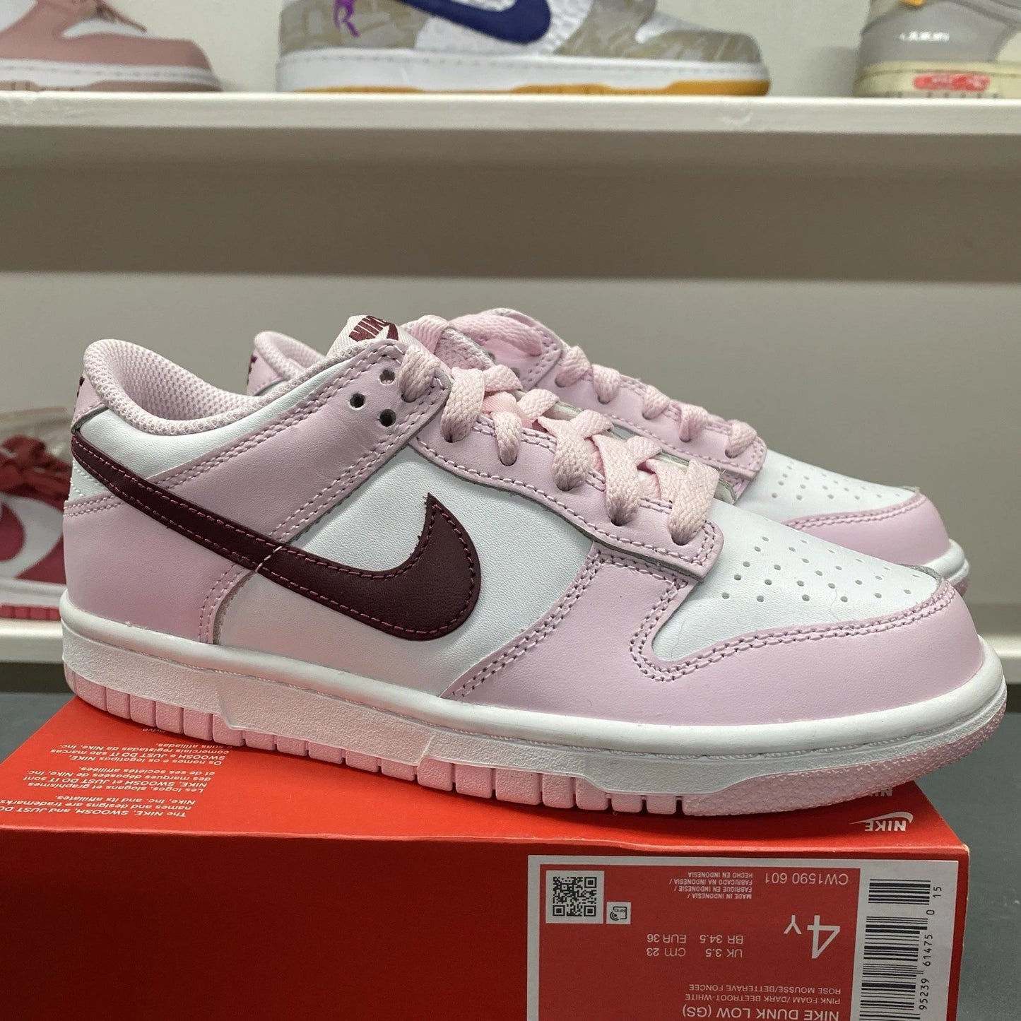 Brand New Nike Dunk Low Pink Foam Red White CW1590-601 Size 4Y