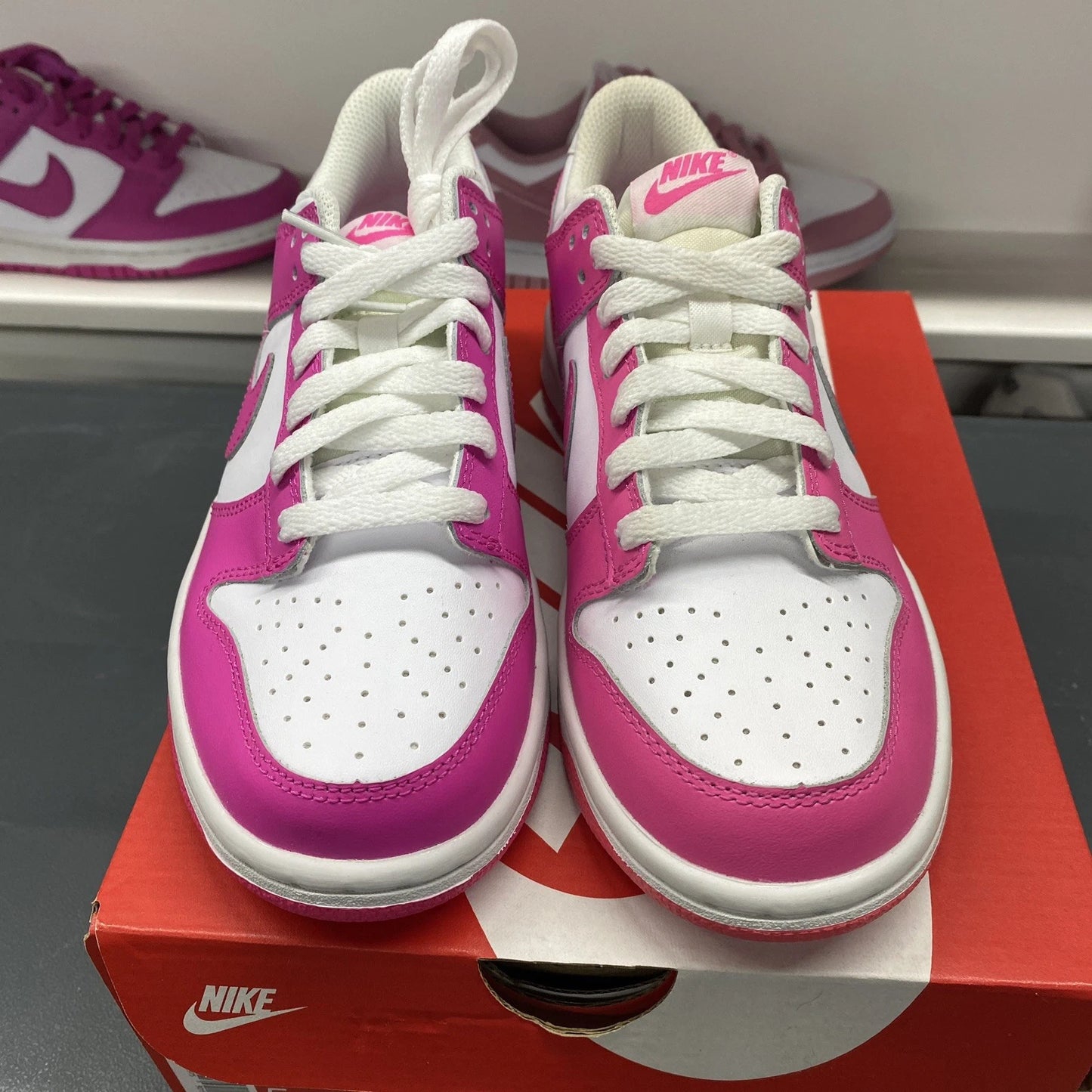 Nike Dunk Low (GS) White Pink Laser Fuchsia FB9109-102 Size 5Y