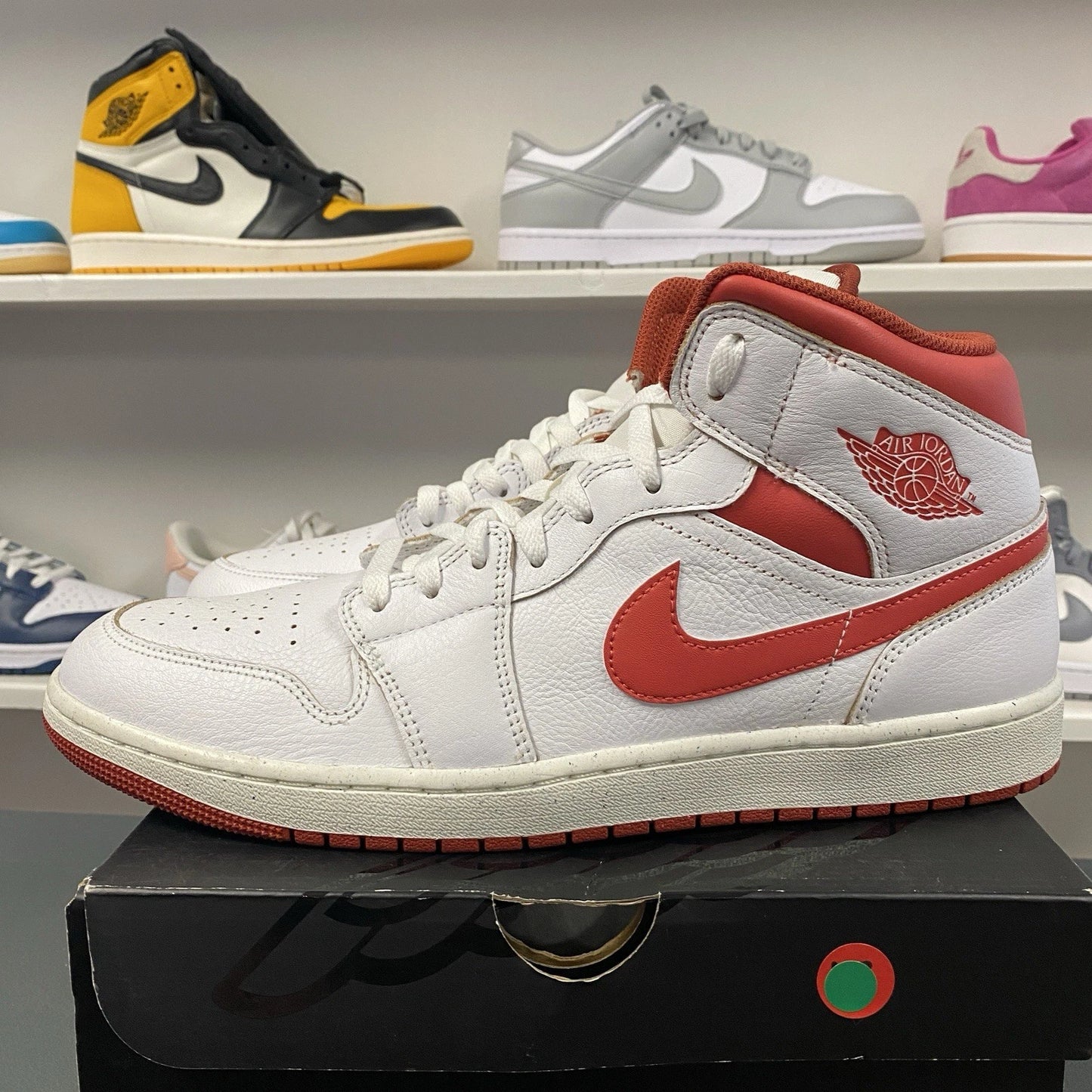 Air Jordan 1 Mid SE Shoes White Red Size 13